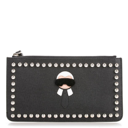 Fendi Vitello Elite Mink Fur Studded Karlito Zip Pouch Black 1 of 7
