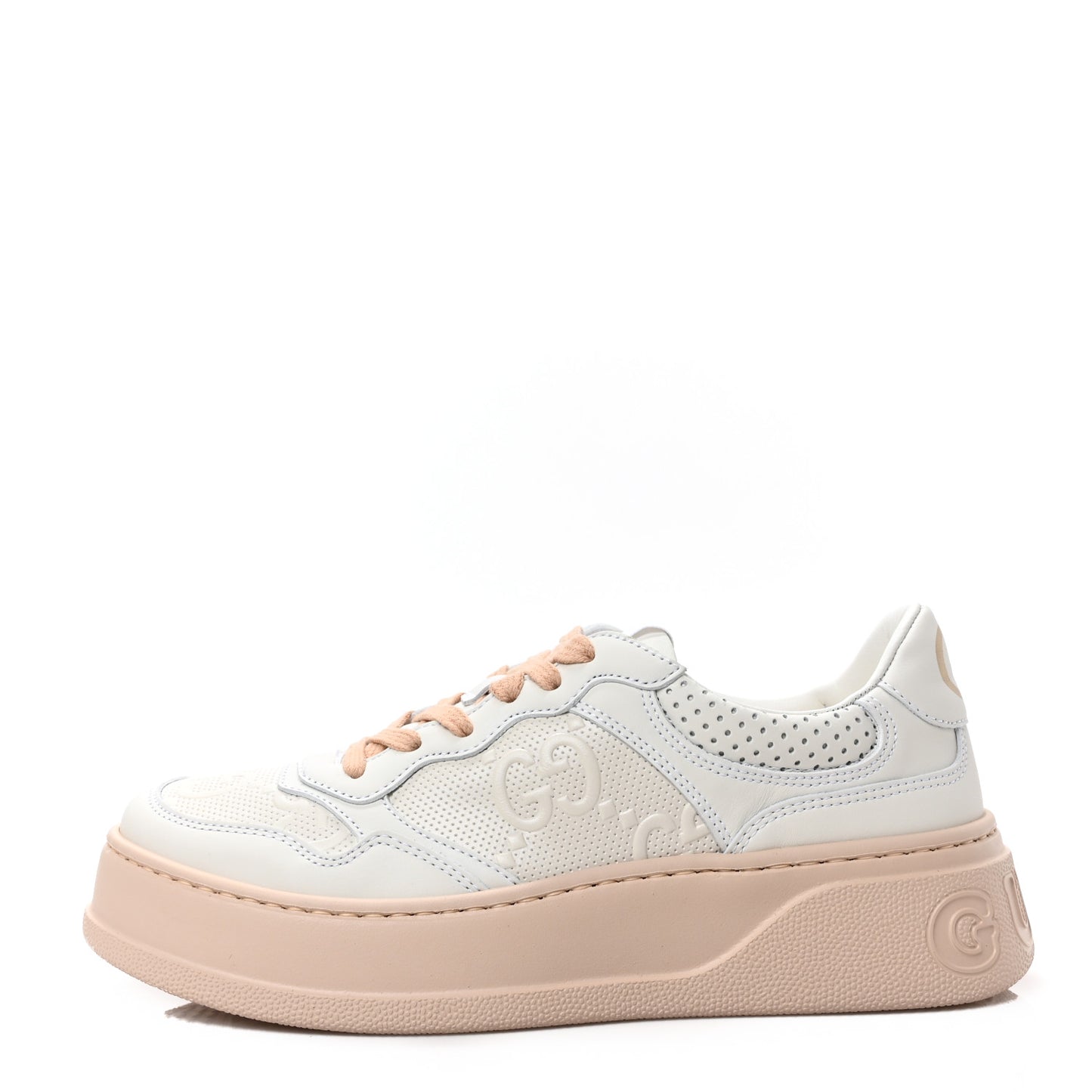 Calfskin GG Tennis Embossed Womens Platform 55mm Sneakers 37 White
