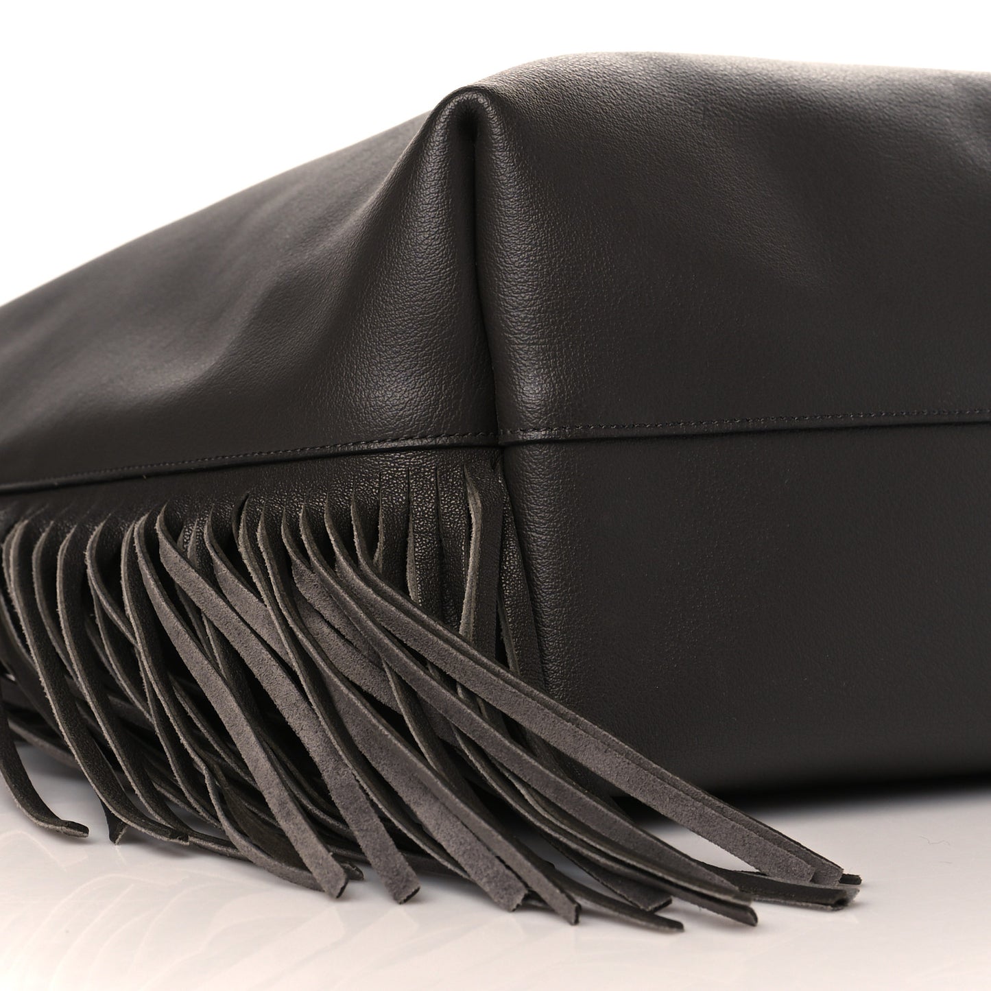 Calfskin Large Fringe Shopping Tote Dark Grey