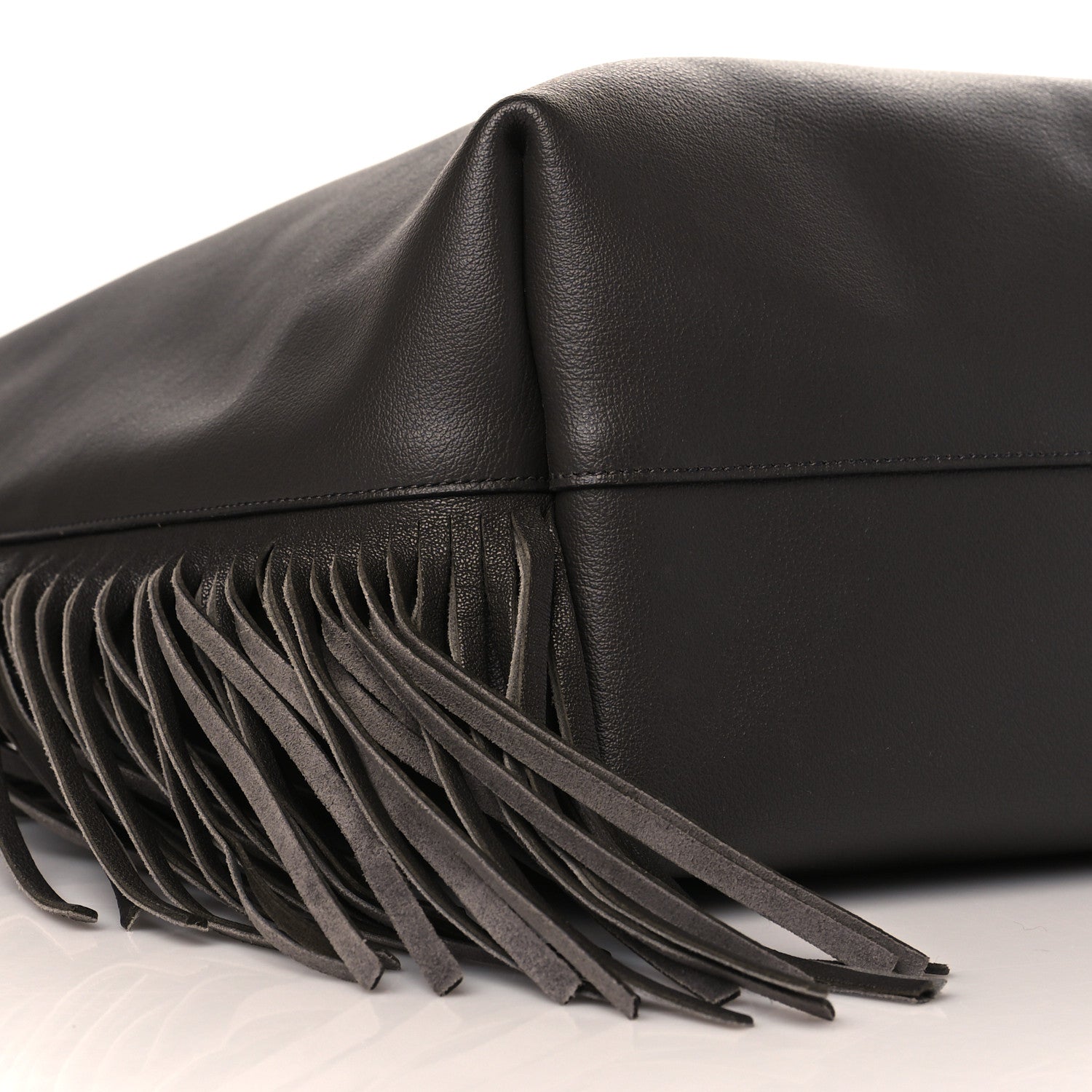 Saint Laurent Calfskin Large Fringe Shopping Tote Dark Grey 9 of 10