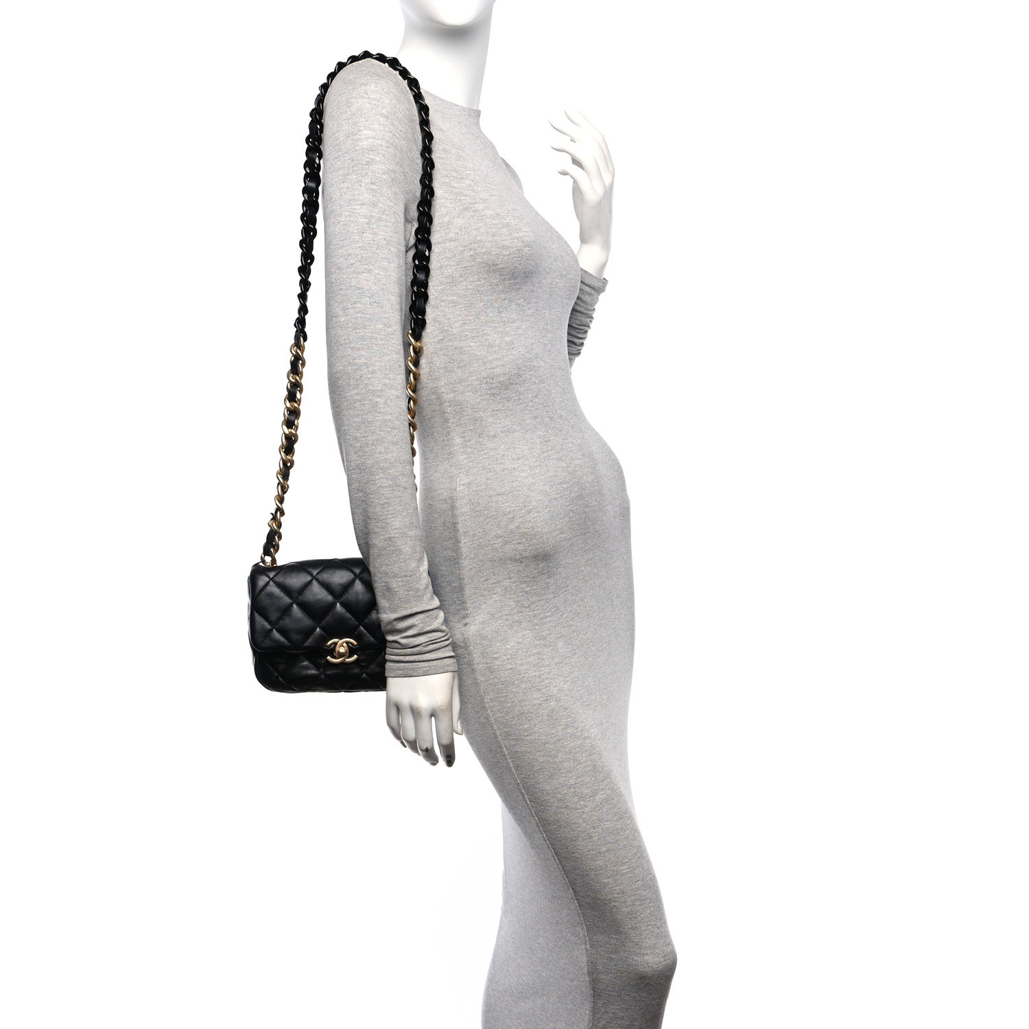 Chanel Lambskin Quilted Mini Lacquered Chain Flap Black 2 of 10