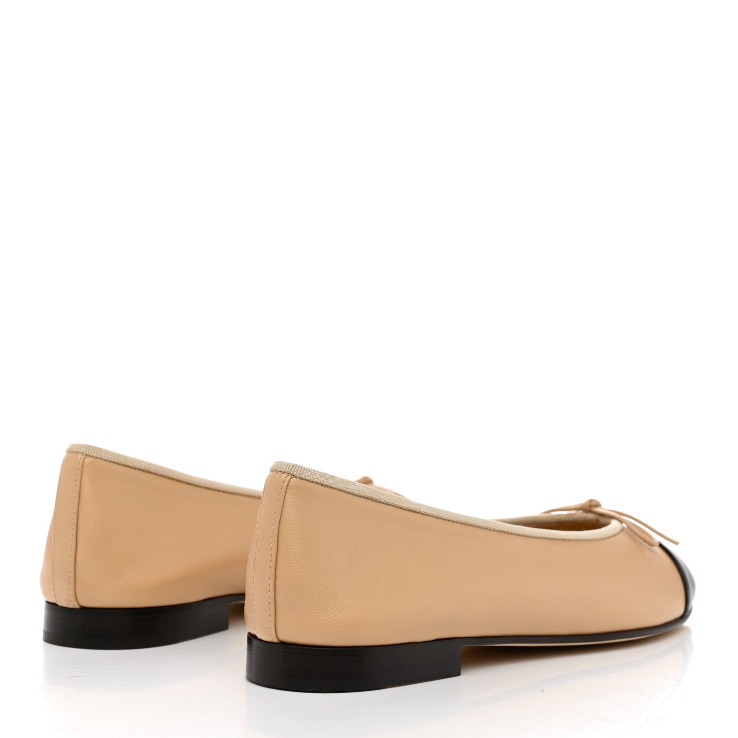 Chanel Lambskin Cap Toe Ballerina Flats 38.5 Beige Black 4 of 9