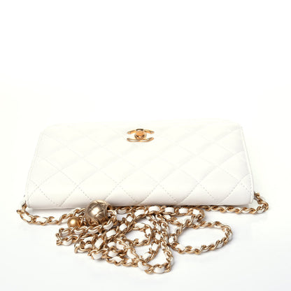 Chanel Lambskin Quilted CC Pearl Crush Wallet on Chain WOC White 20 of 27