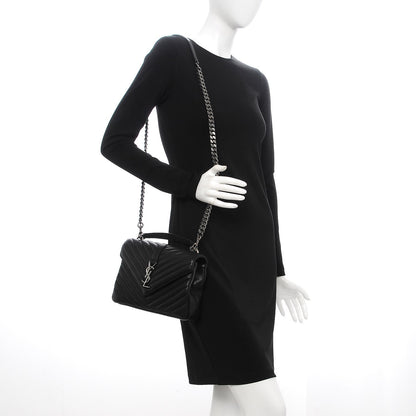 Saint Laurent Sheepskin Matelasse Chevron Monogram Medium College Bag Black 2 of 7