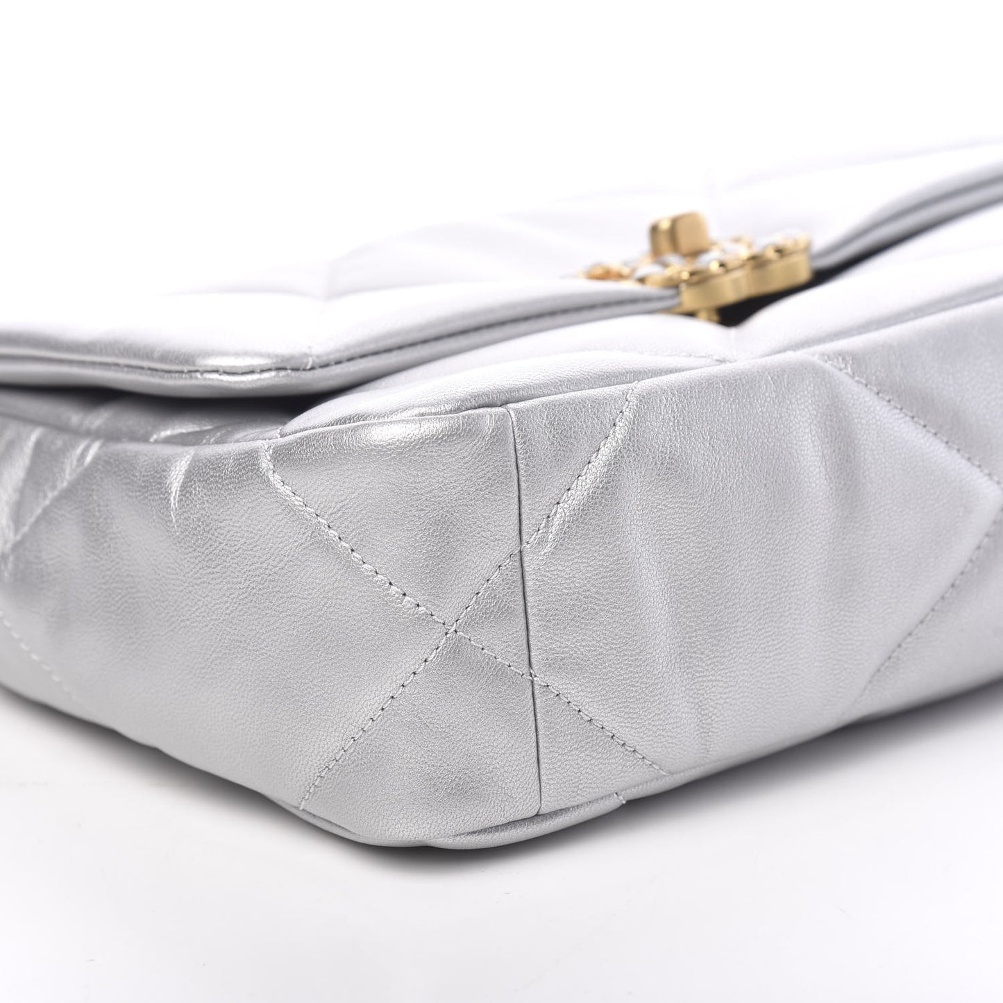Metallic Goatskin Quilted Medium 19 Flap Silver