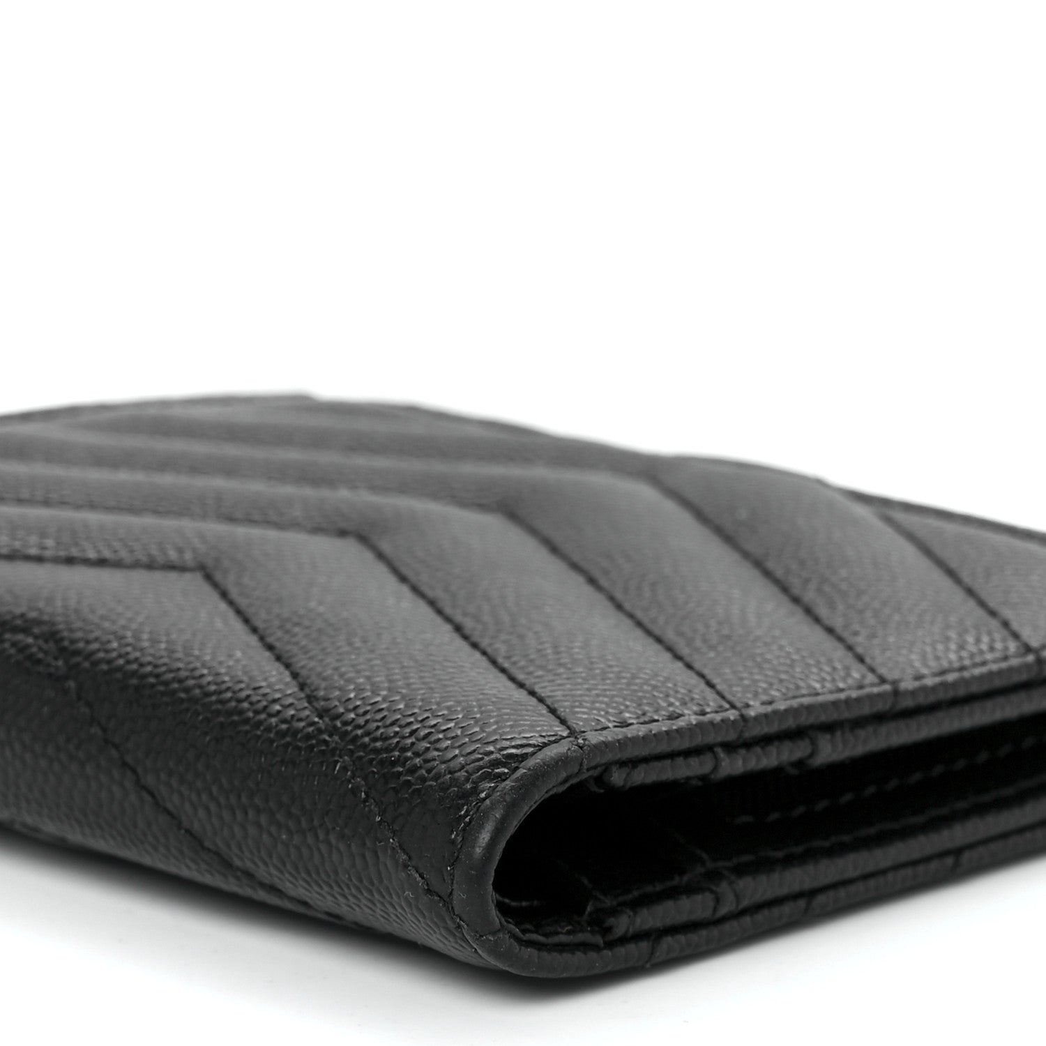 Saint Laurent Grain De Poudre Matelasse Chevron Monogram Zipped Card Case Black 10 of 10