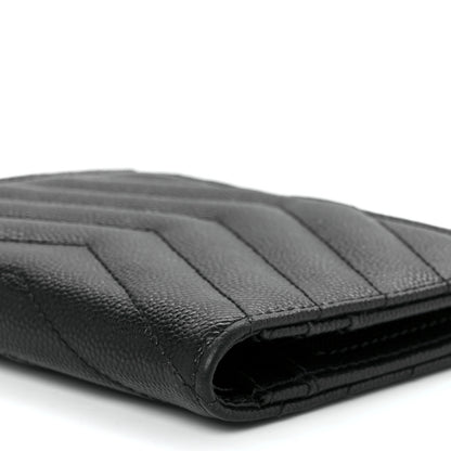 Saint Laurent Grain De Poudre Matelasse Chevron Monogram Zipped Card Case Black 10 of 10
