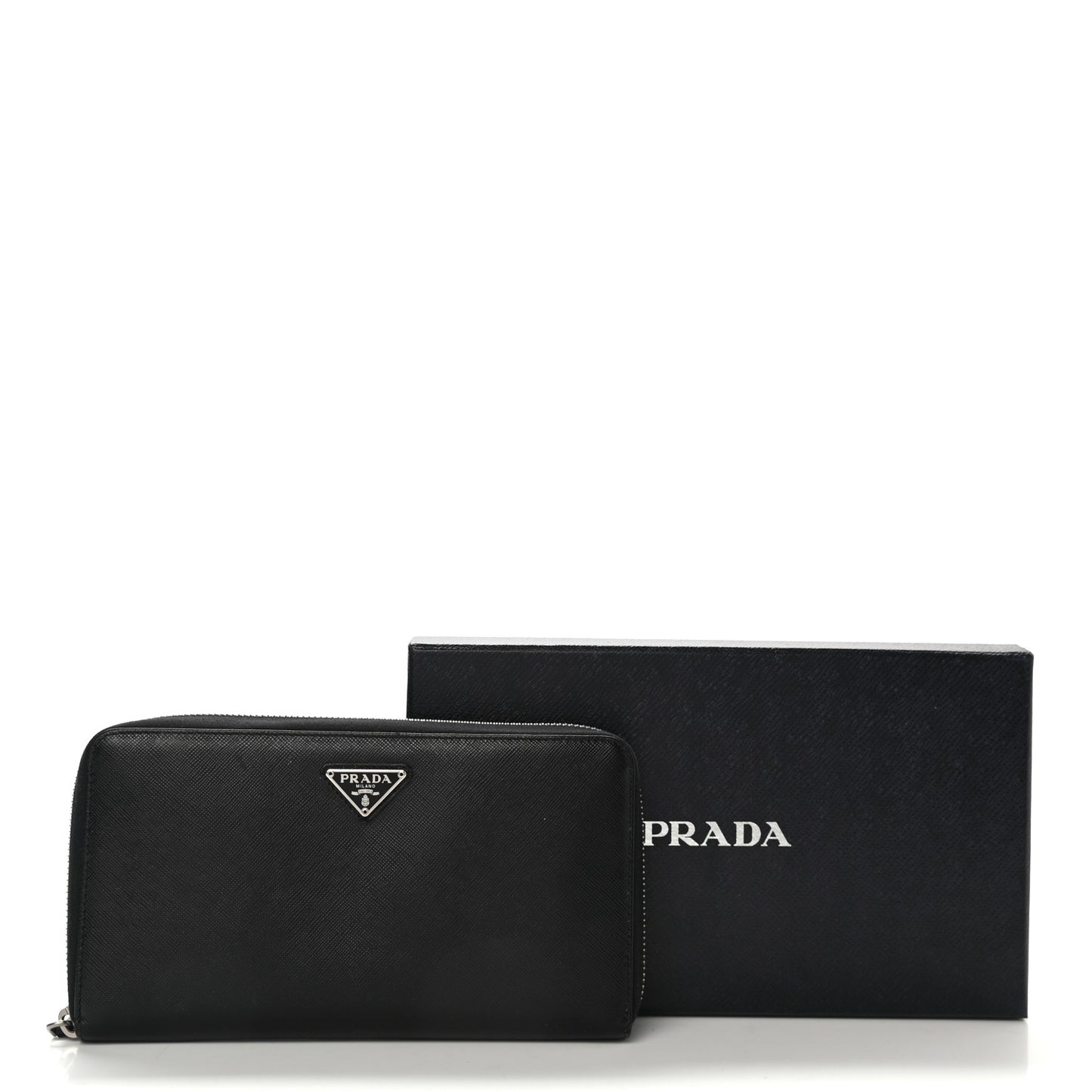 Saffiano Triangle Zip Around Wallet Black