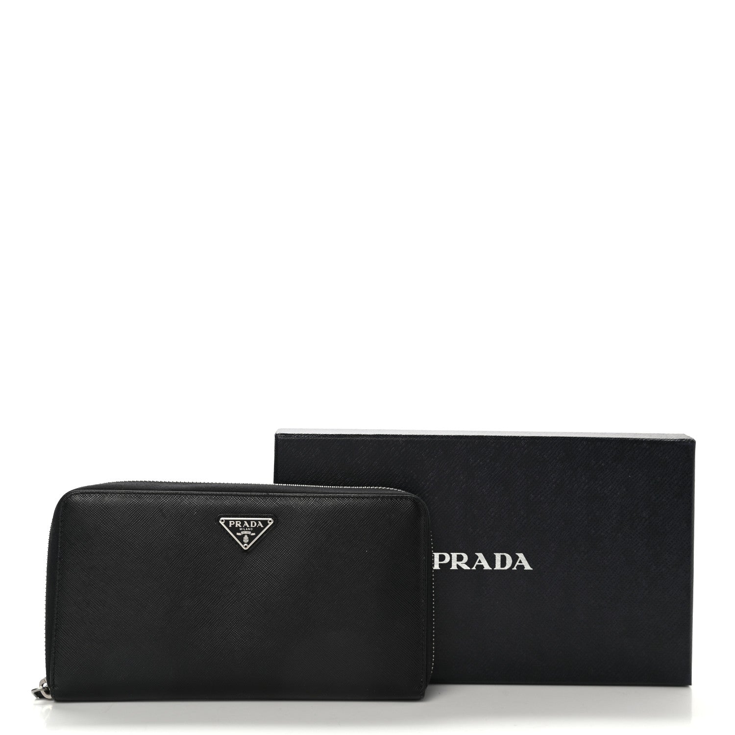 Prada Saffiano Triangle Zip Around Wallet Black 9 of 9
