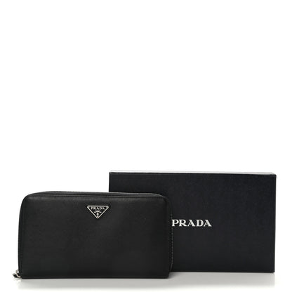 Prada Saffiano Triangle Zip Around Wallet Black 9 of 9