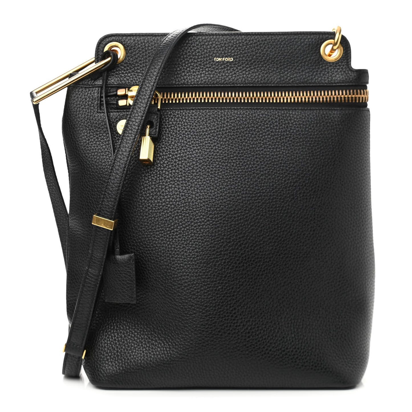 Pebbled Calfskin Zip Shoulder Bag Black