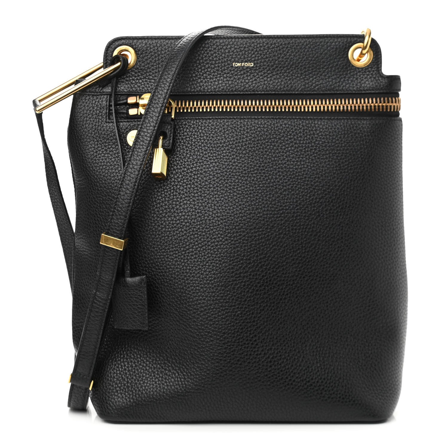 Tom Ford Pebbled Calfskin Zip Shoulder Bag Black 1 of 10