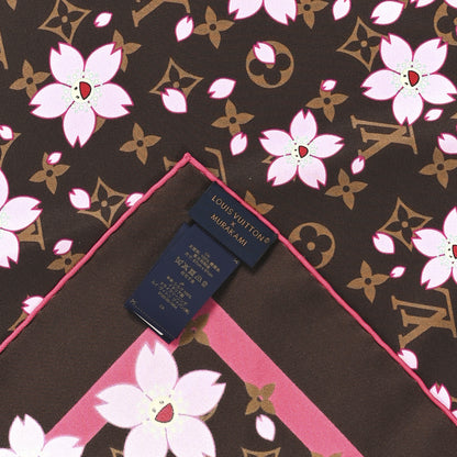 Louis Vuitton LV X TM Silk Cotton Monogram Cherry Blossom Square Scarf 70 Sakura Brown 2 of 3