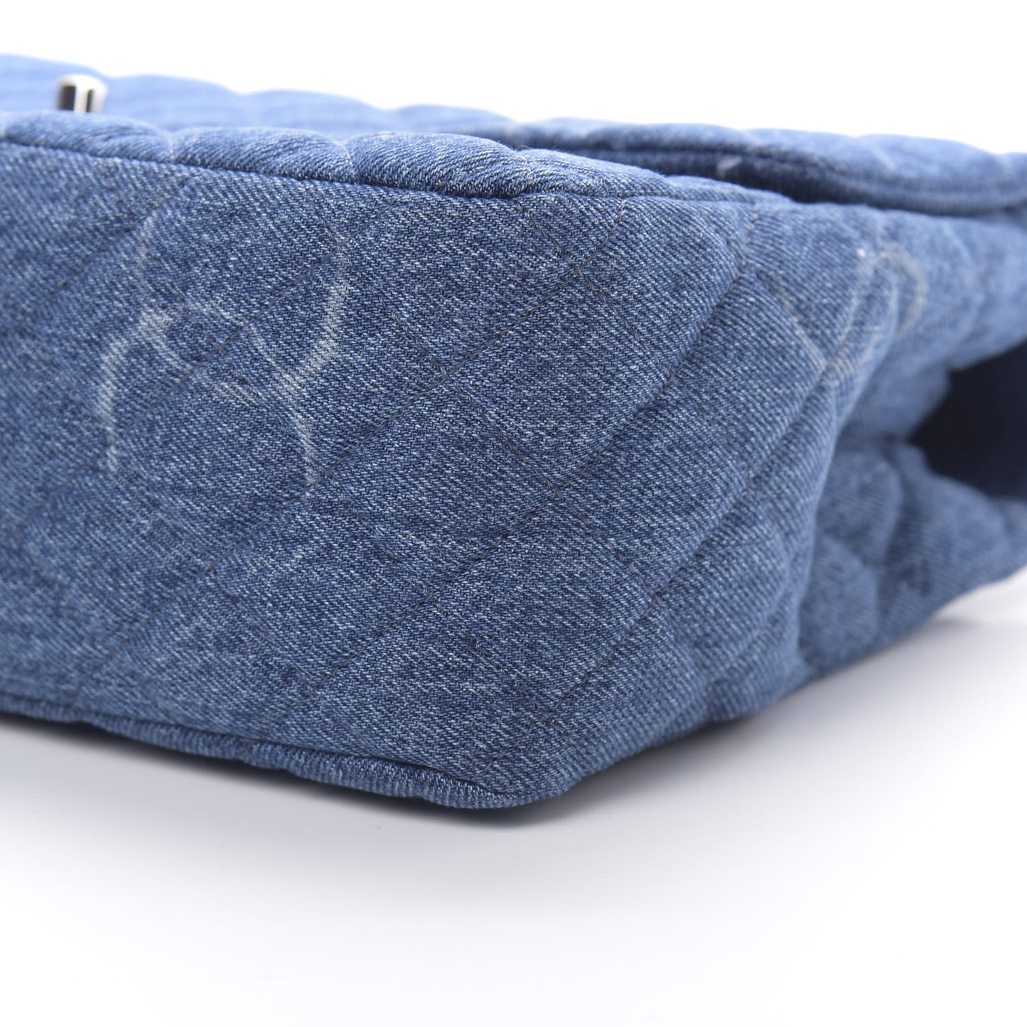 Denim Quilted CC Print Jumbo Single Flap Blue