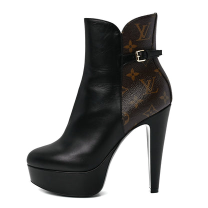 Louis Vuitton Calfskin Monogram Afterglow Platform Ankle Boots 38 Black 1 of 8