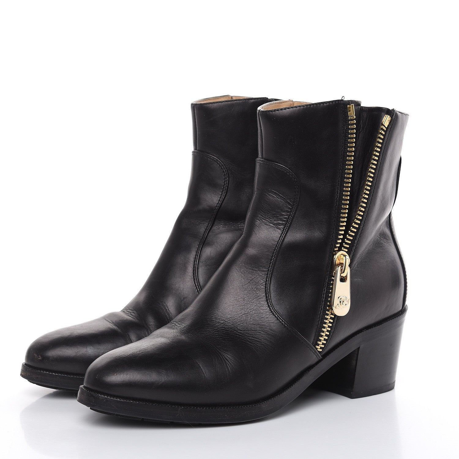 Chanel Calfskin Double Zip Short Boots 36.5 Black 3 of 14