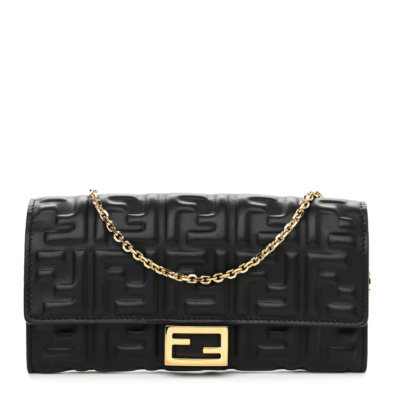 Fendi Nappa Matisse FF Embossed Continental Wallet On Chain Black 1 of 9