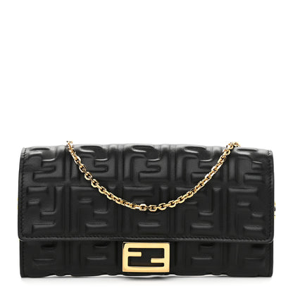 Fendi Nappa Matisse FF Embossed Continental Wallet On Chain Black 1 of 9
