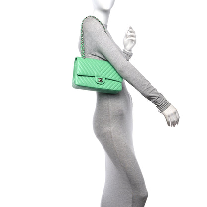 Chanel Caviar Chevron Quilted Medium Double Flap Green 2 of 10