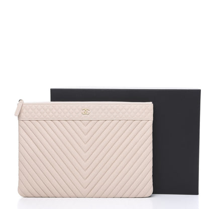 Chanel Caviar Chevron Quilted Large Cosmetic Case Light Pink 10 of 10