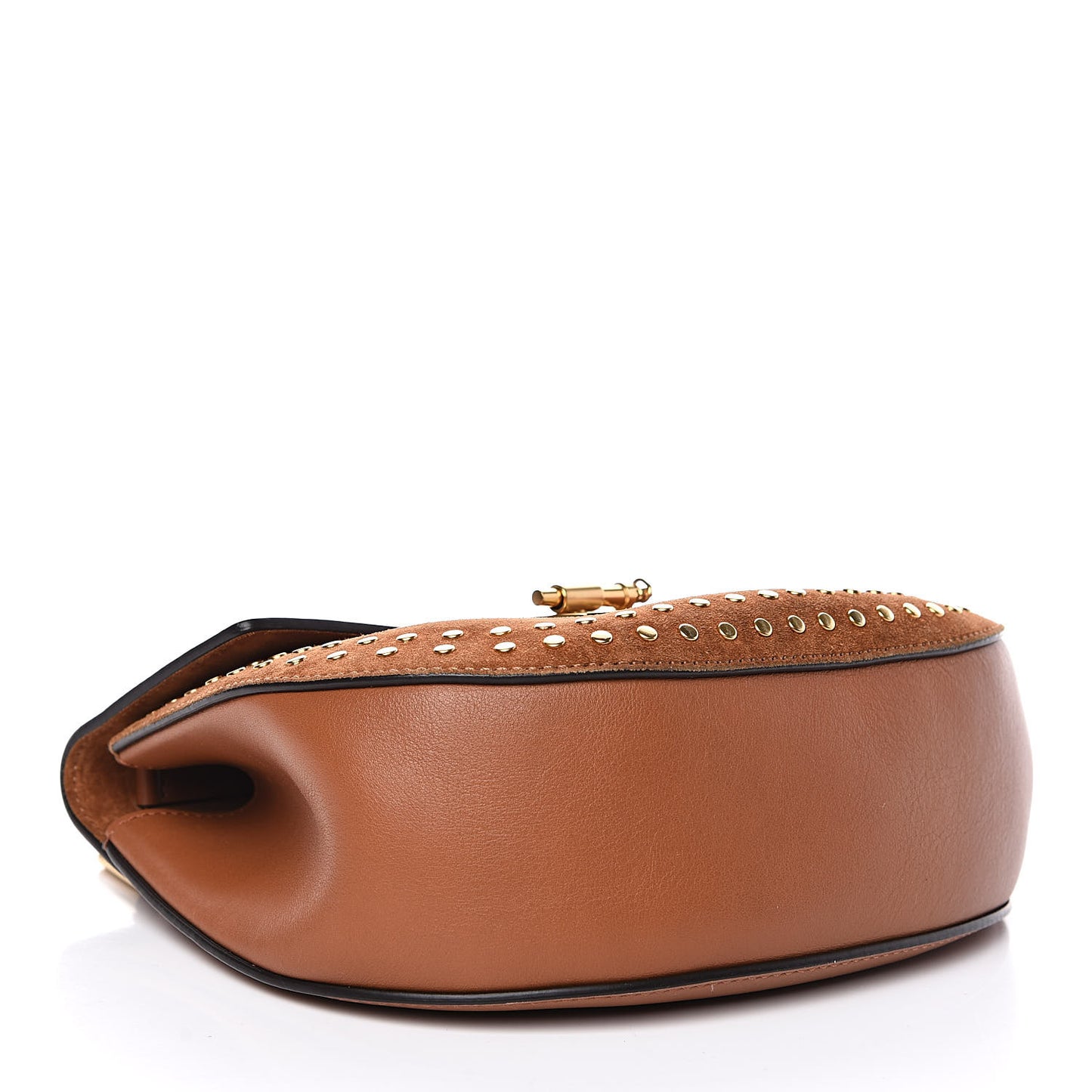 Suede Smooth Calfskin Studded Drew Shoulder Bag Caramel