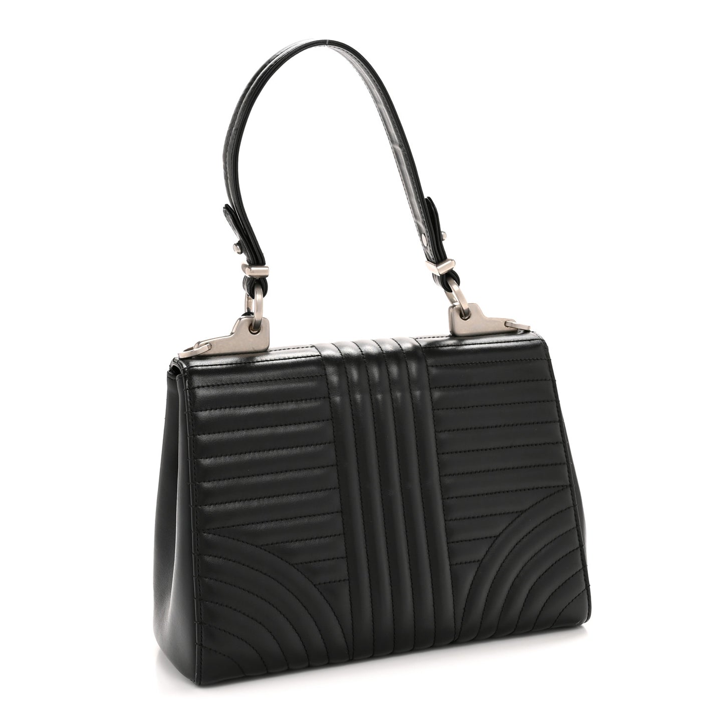 Soft Calfskin Impunture Diagramme Flap Top Handle Bag Black