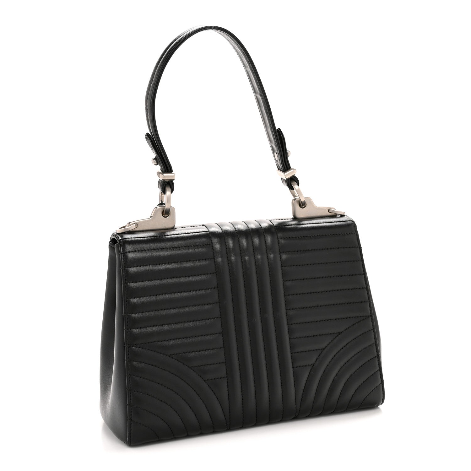Prada Soft Calfskin Impunture Diagramme Flap Top Handle Bag Black 2 of 15