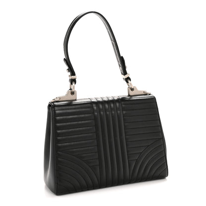 Prada Soft Calfskin Impunture Diagramme Flap Top Handle Bag Black 2 of 15