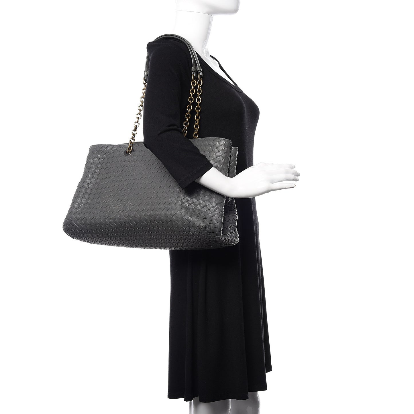 Nappa Intrecciato Large Classic Chain Strap Tote Light Grey