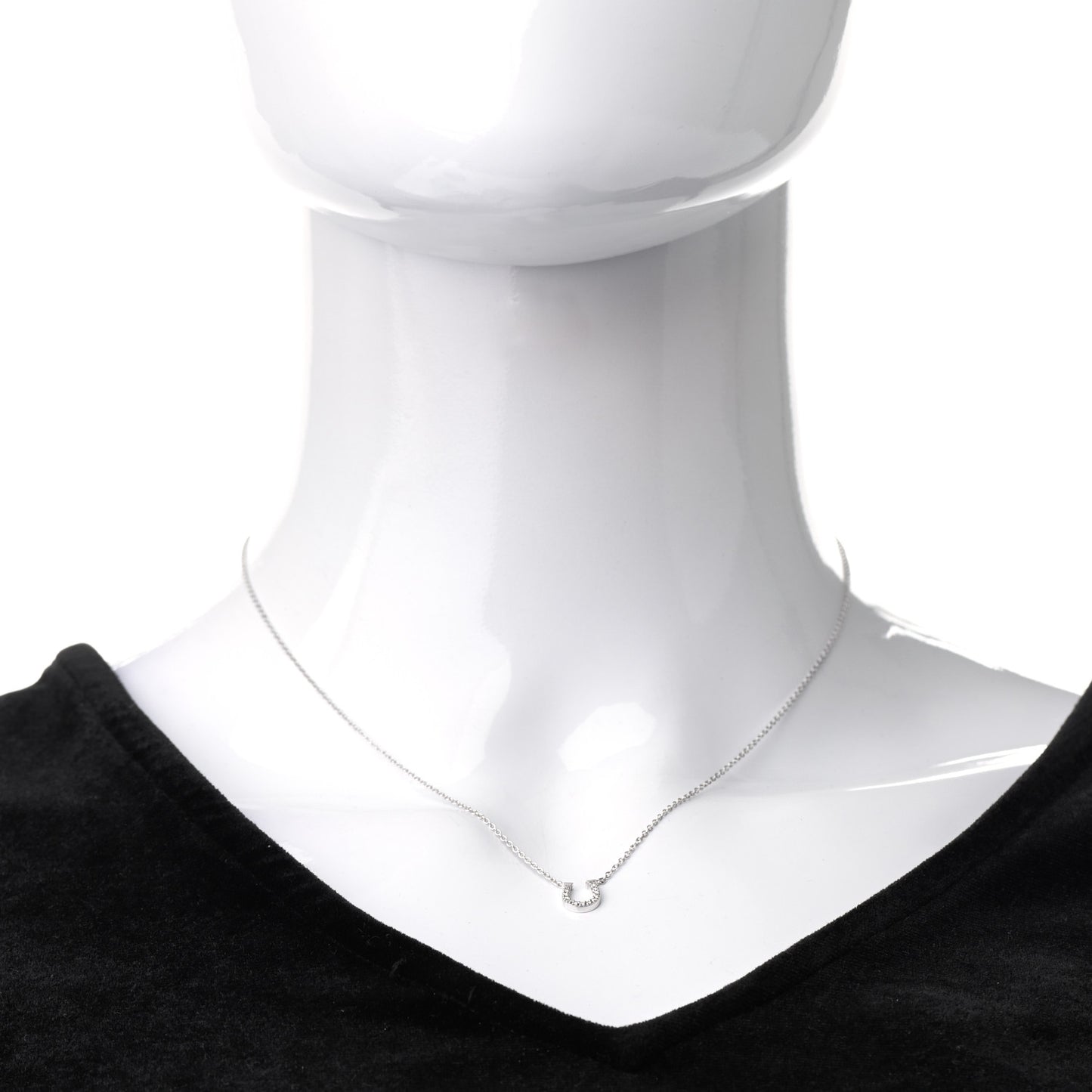 18K White Gold Diamond Mini Metro Horseshoe Pendant Necklace