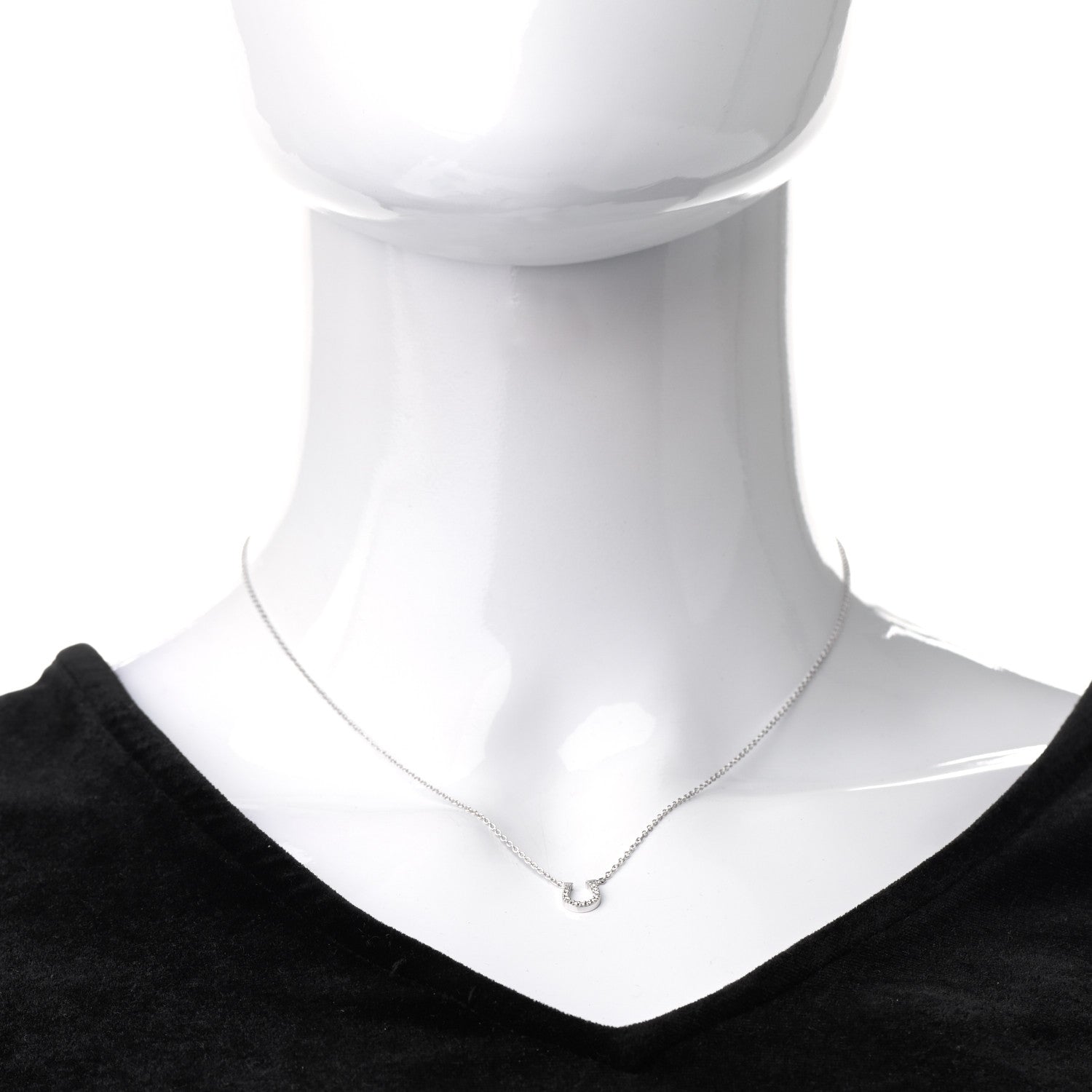Tiffany 18K White Gold Diamond Mini Metro Horseshoe Pendant Necklace 2 of 6