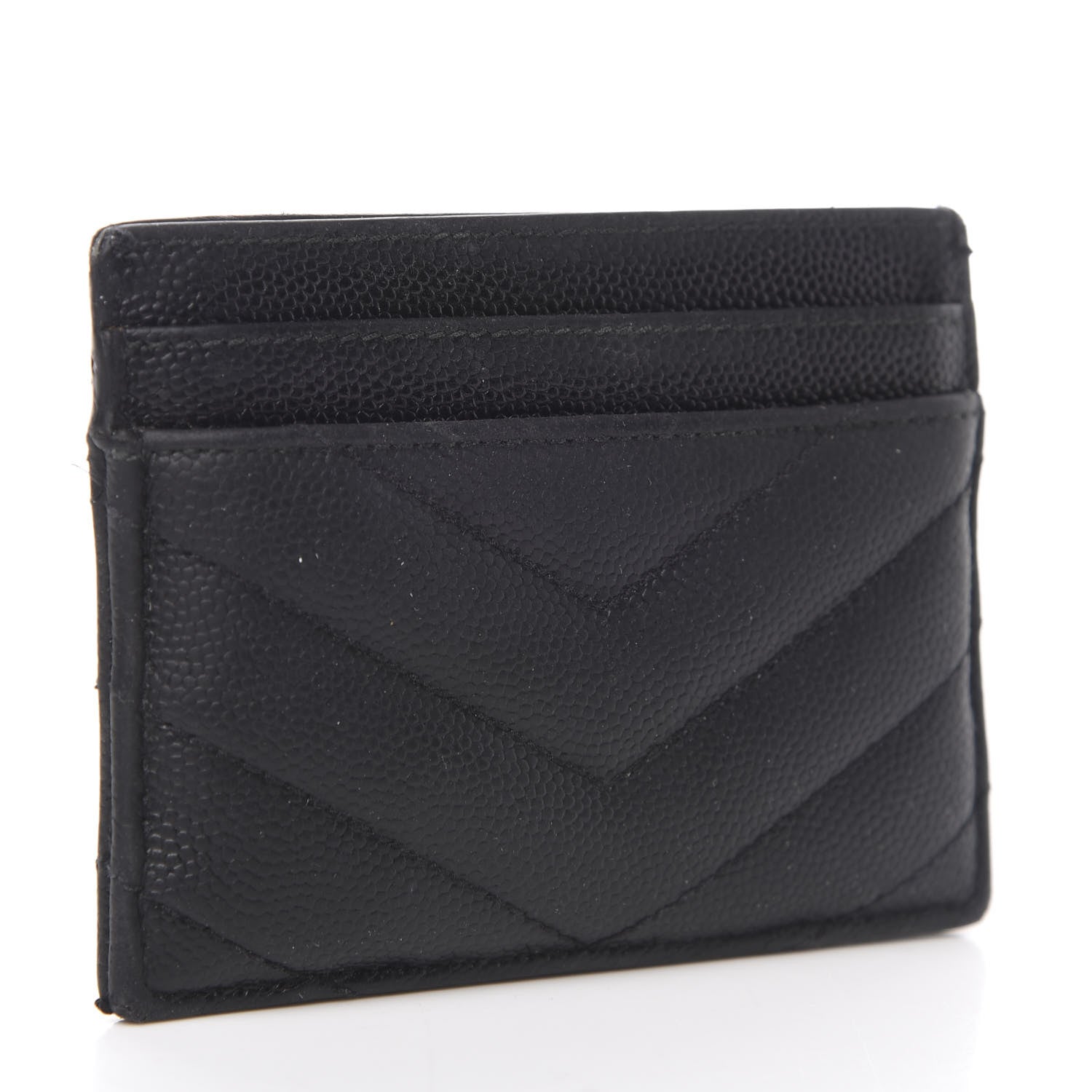 Saint Laurent Grain De Poudre Matelasse Chevron Monogram Credit Card Case Black 3 of 11