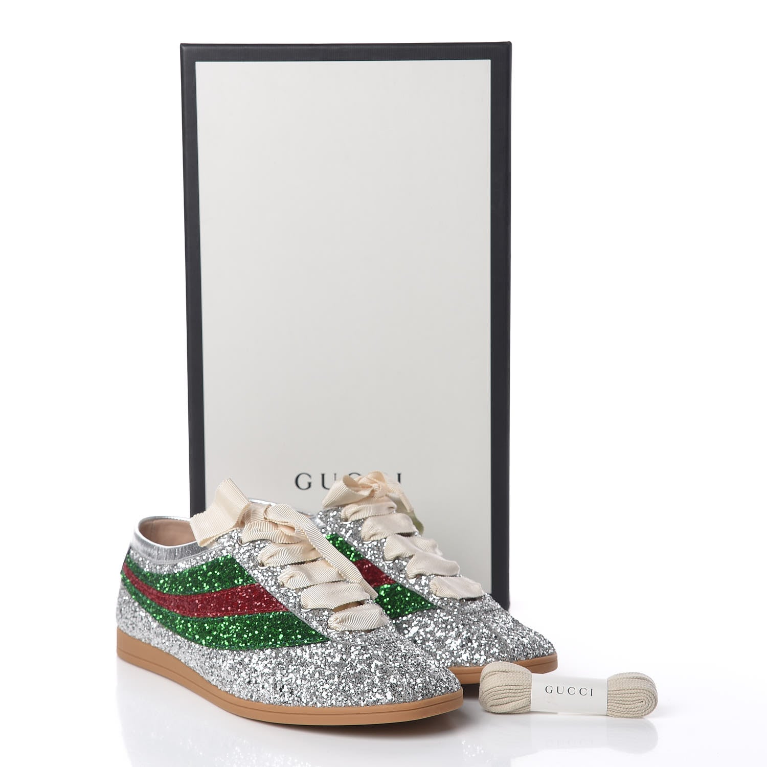 Gucci Glitter Fabric Web Mens Falacer Sneakers 7 Silver 9 of 9