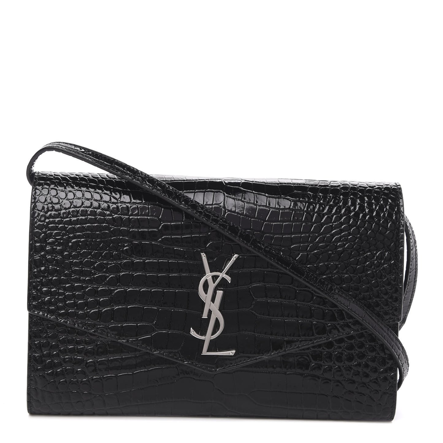 Calfskin Crocodile Embossed Monogram Uptown Crossbody Black