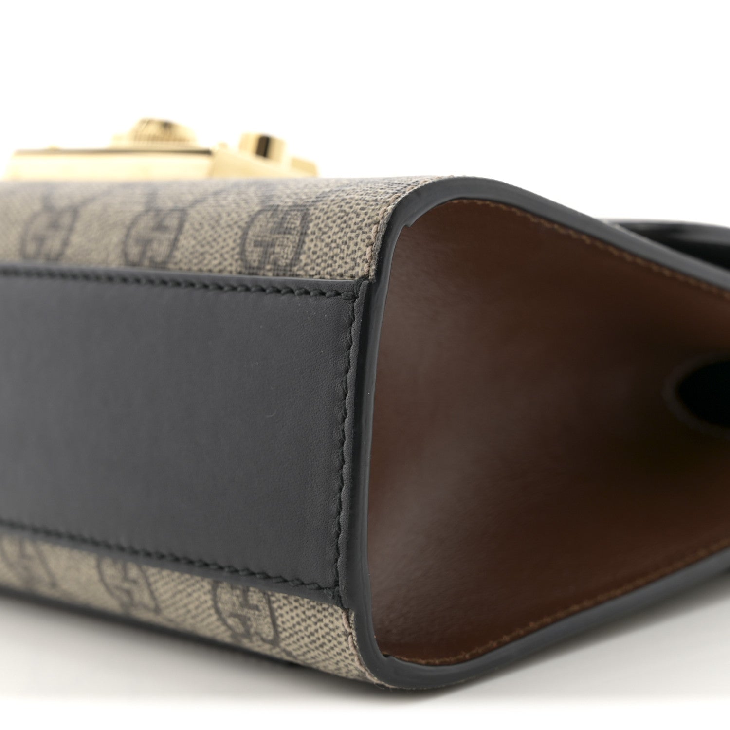 Gucci GG Supreme Monogram Calfskin Small Padlock Shoulder Bag Beige Black Cuir 10 of 11