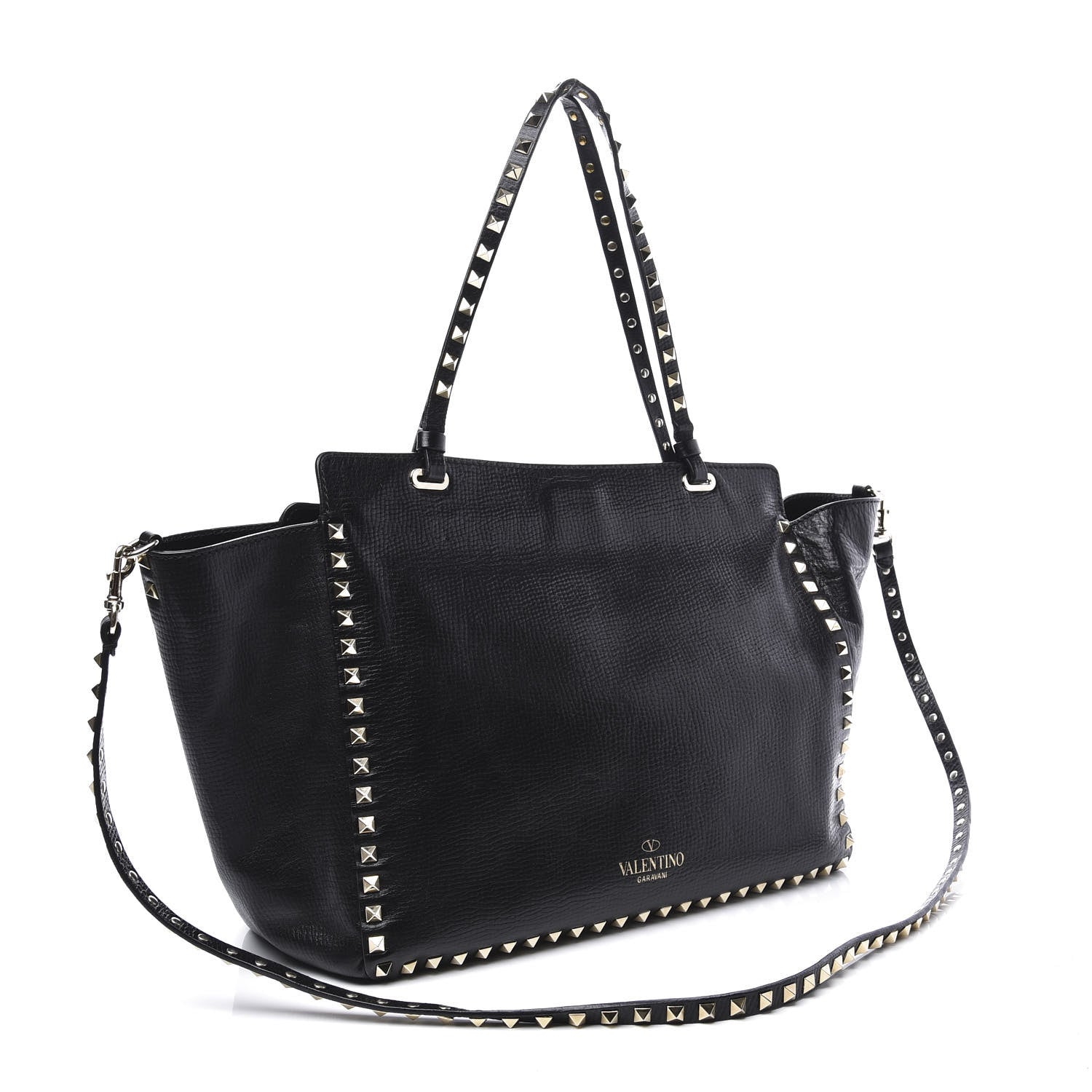Valentino Garavani Textured Calfskin Medium Rockstud Tote Black 2 of 13