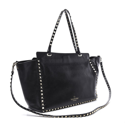 Valentino Garavani Textured Calfskin Medium Rockstud Tote Black 2 of 13