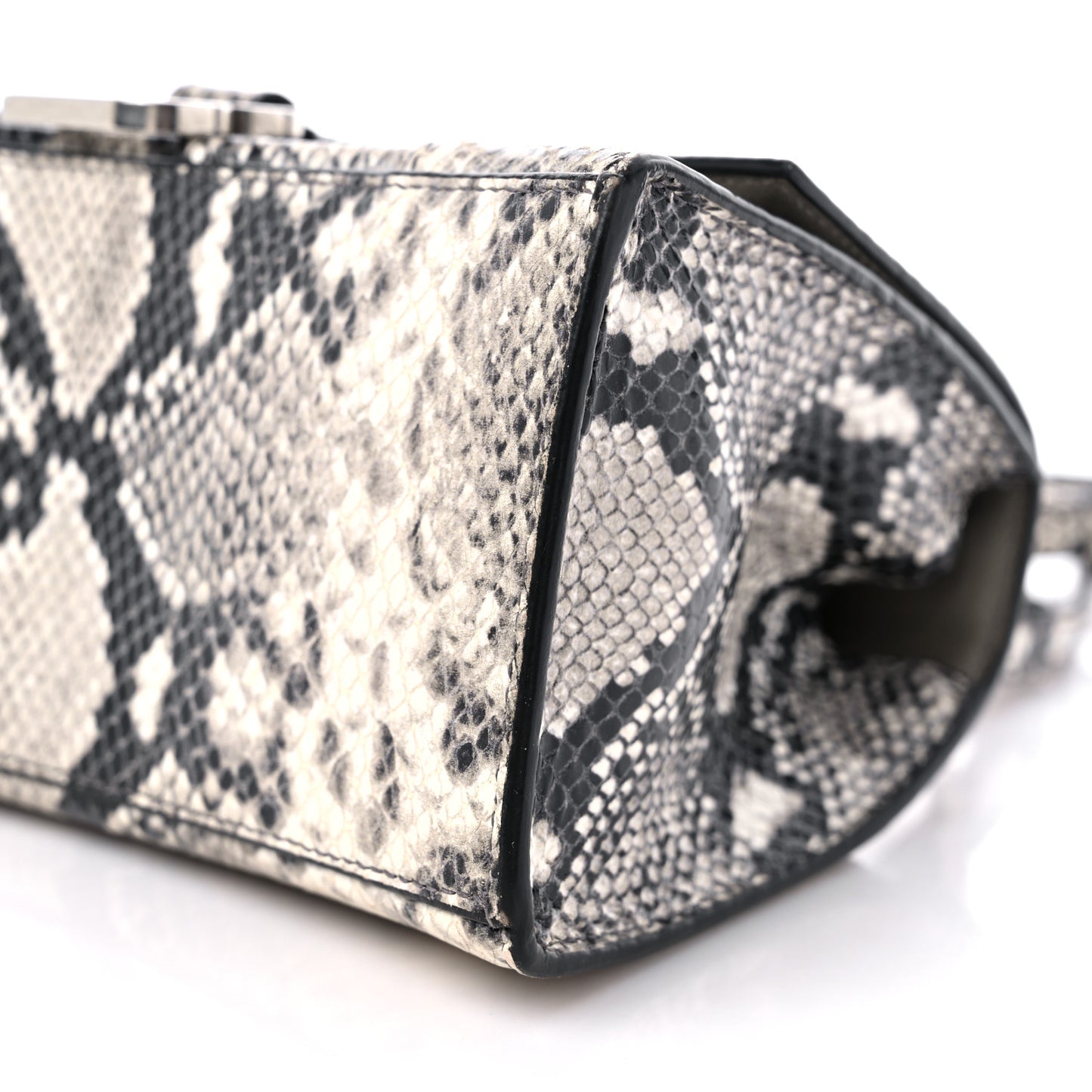 Calfskin Snake Effect Small Hourglass Top Handle Bag Black White