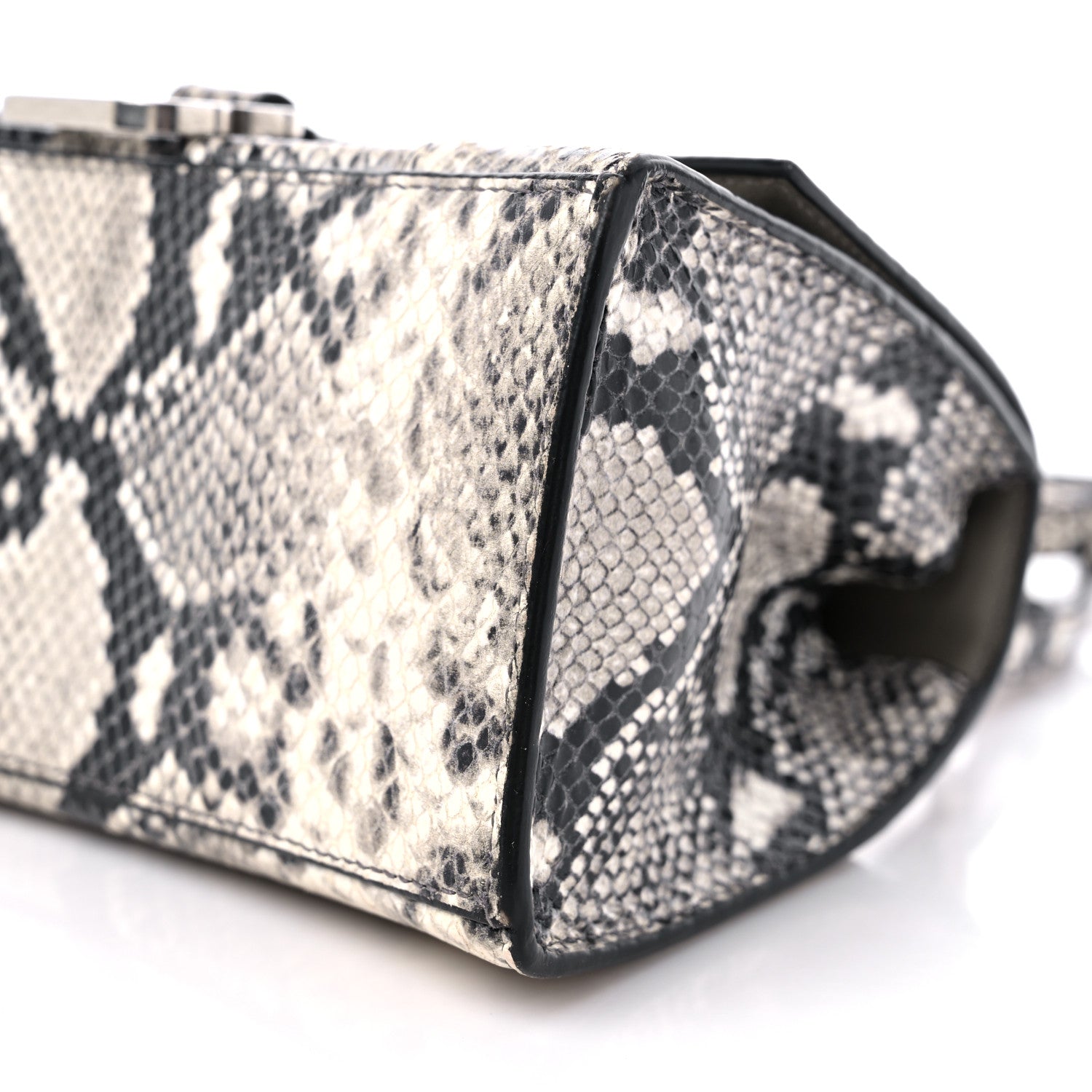 Balenciaga Calfskin Snake Effect Small Hourglass Top Handle Bag Black White 8 of 13
