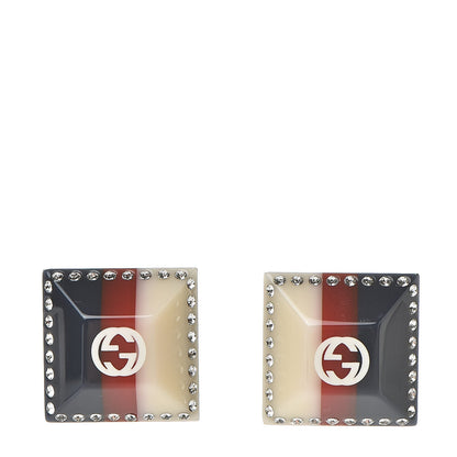 Gucci Resin Strass Vintage Web Stud Earrings Blue Red 1 of 5