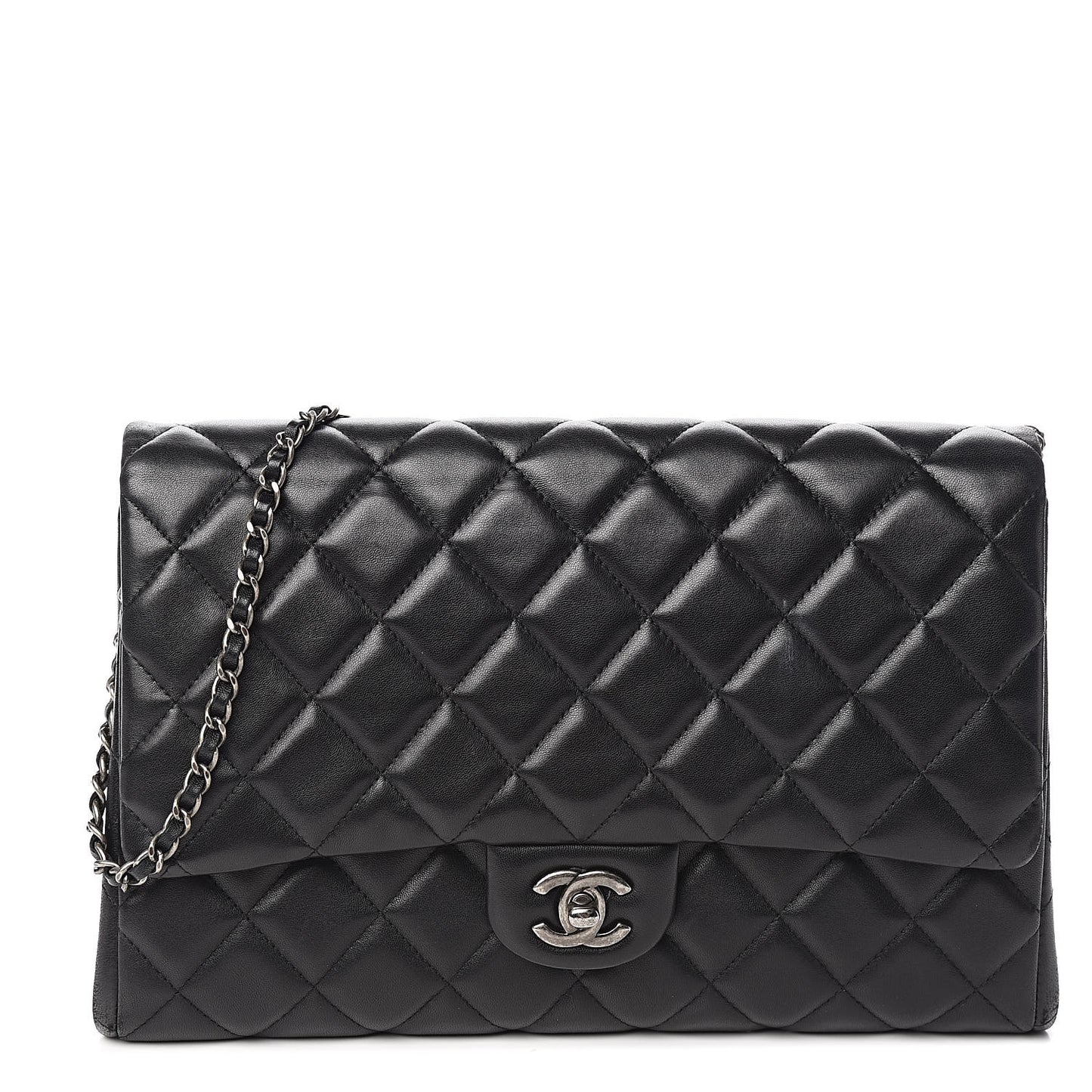 Lambskin Quilted Clutch With Chain Flap Black