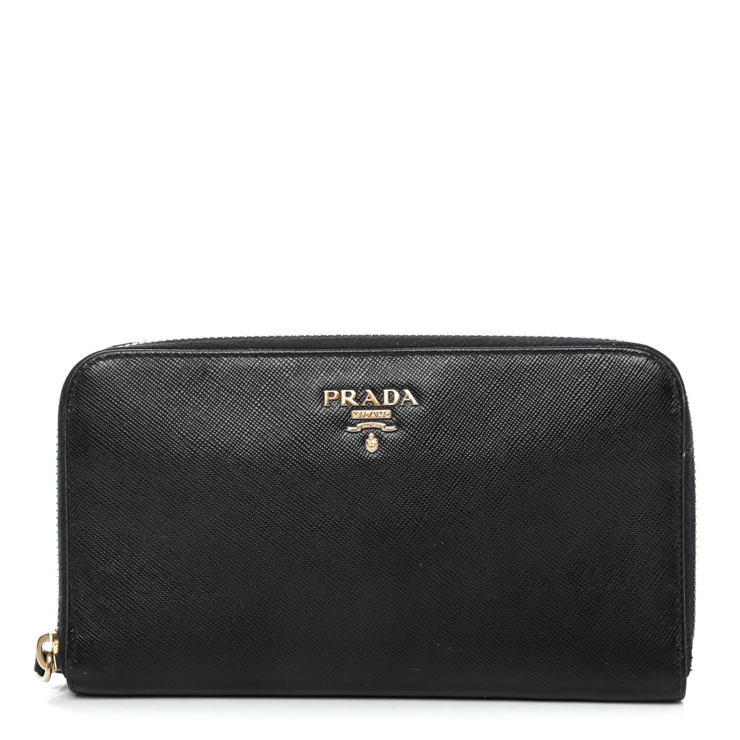 Saffiano Metal Zip Around Wallet Black