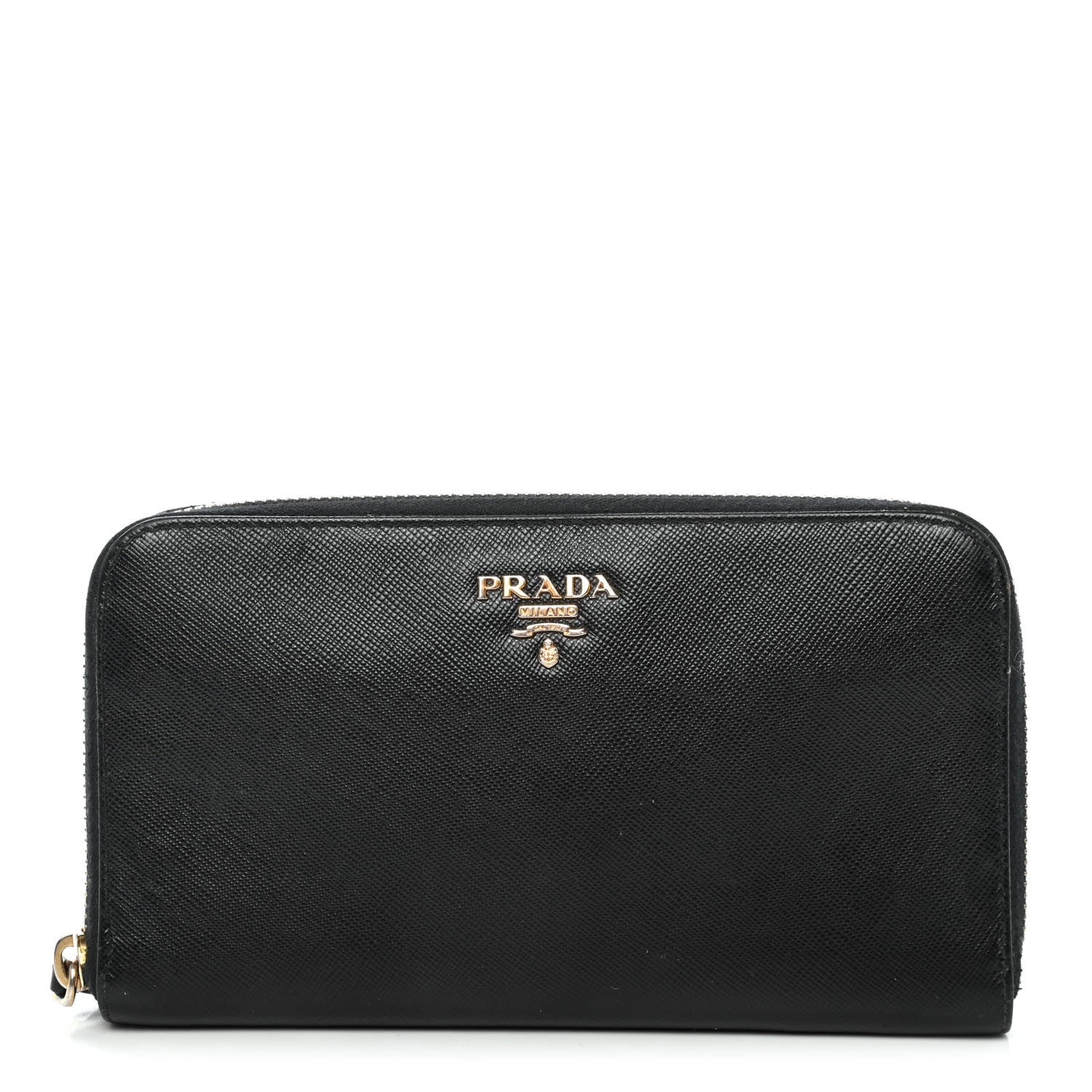 Prada Saffiano Metal Zip Around Wallet Black 1 of 4