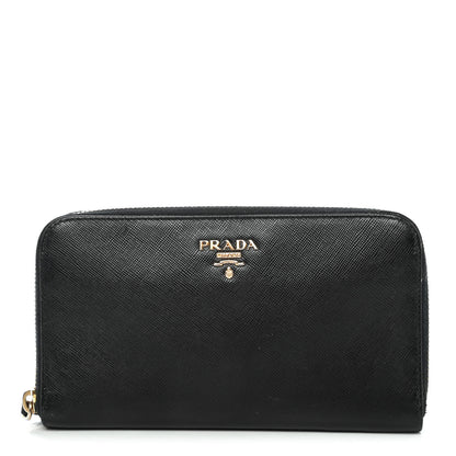Prada Saffiano Metal Zip Around Wallet Black 1 of 4