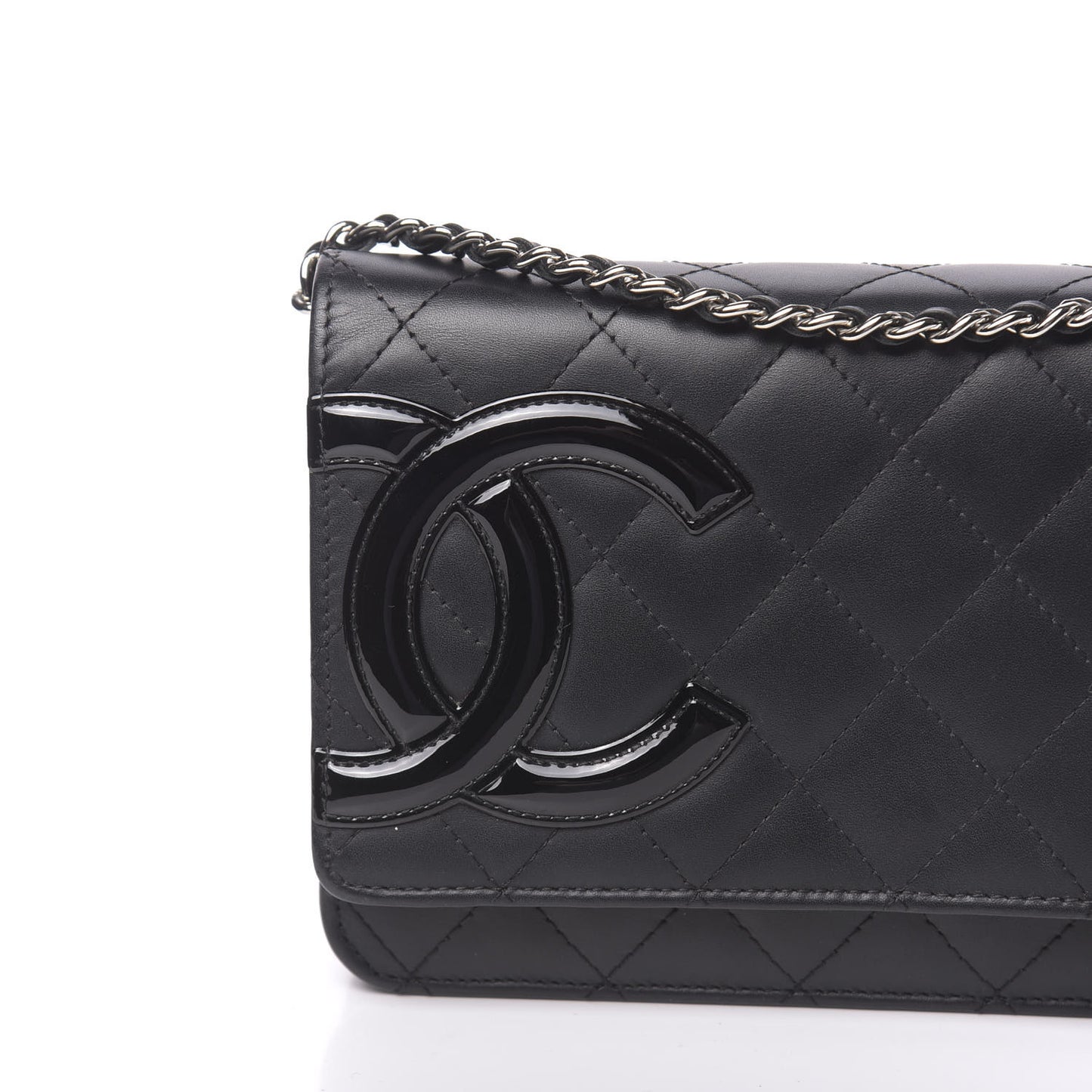 Calfskin Quilted Cambon Wallet On Chain WOC Black