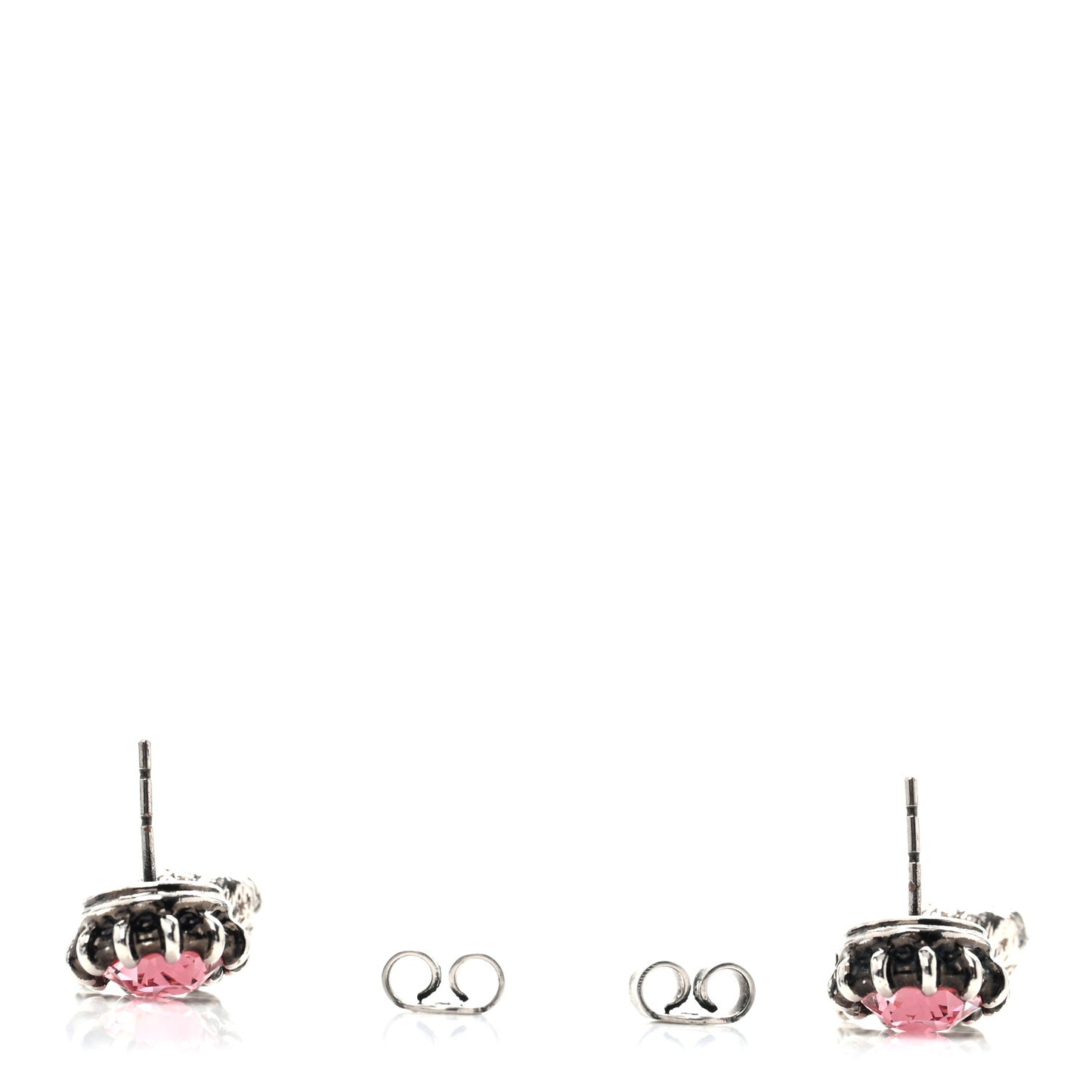 Metal Crystal Feline Head Earrings Silver Pink