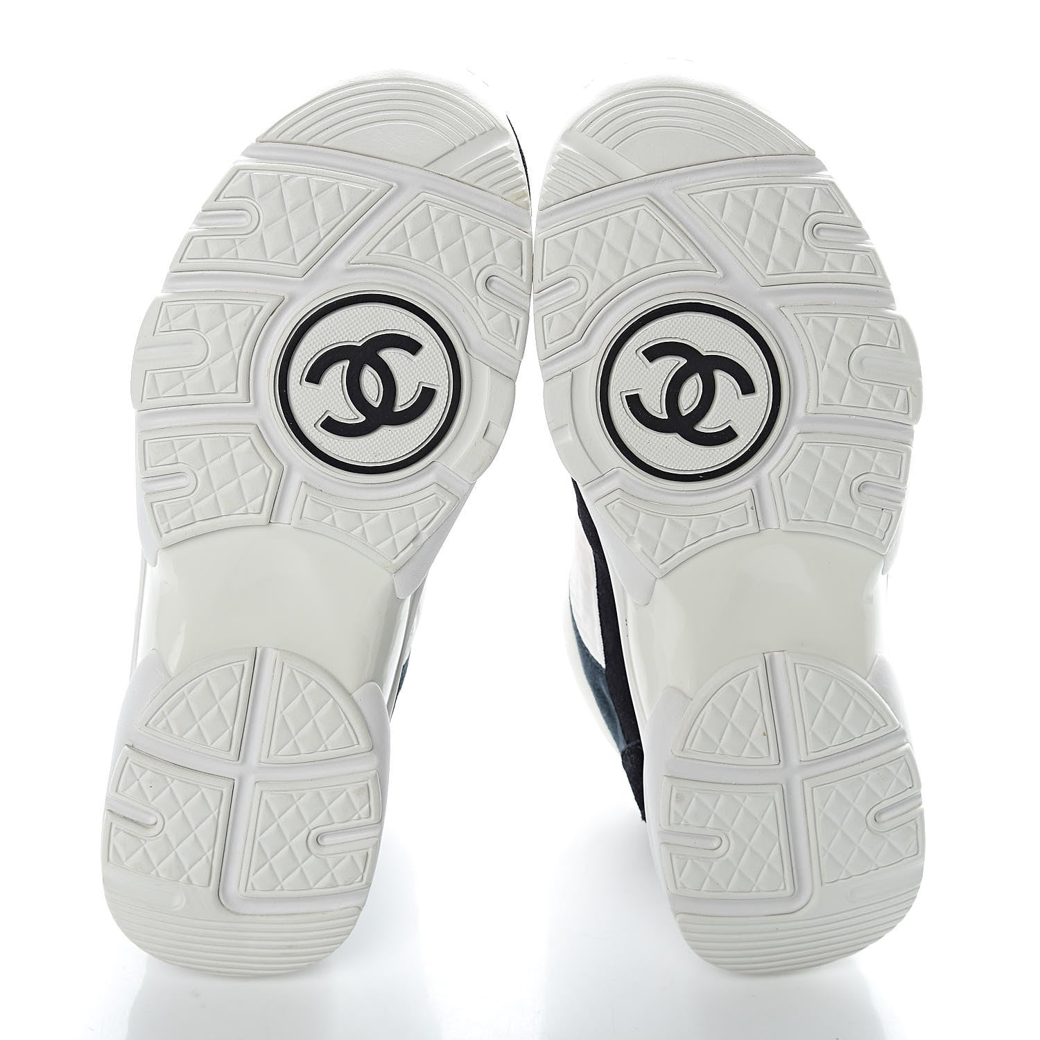 Chanel Nylon Calfskin Suede CC Womens Sneakers 38 Navy White Orange 8 of 9