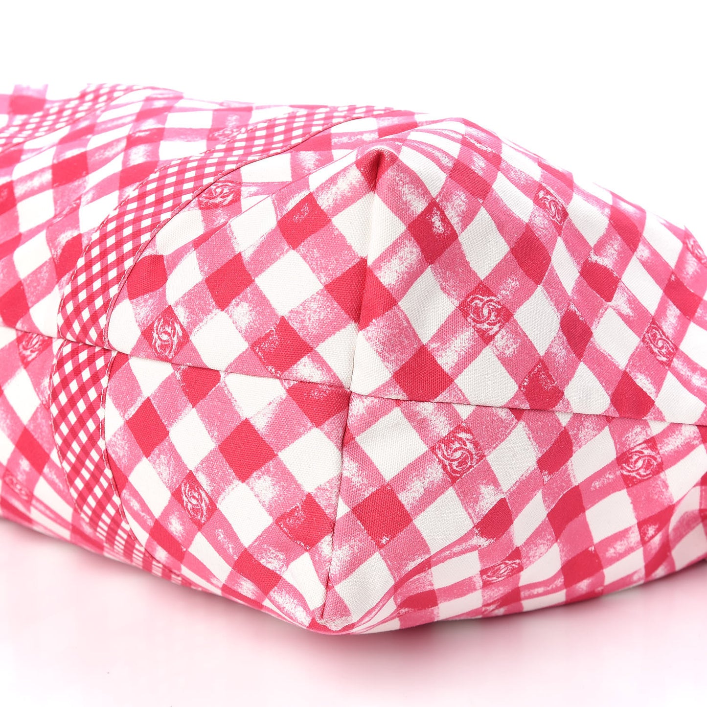 Canvas Gingham Printed CC Tote Pink White
