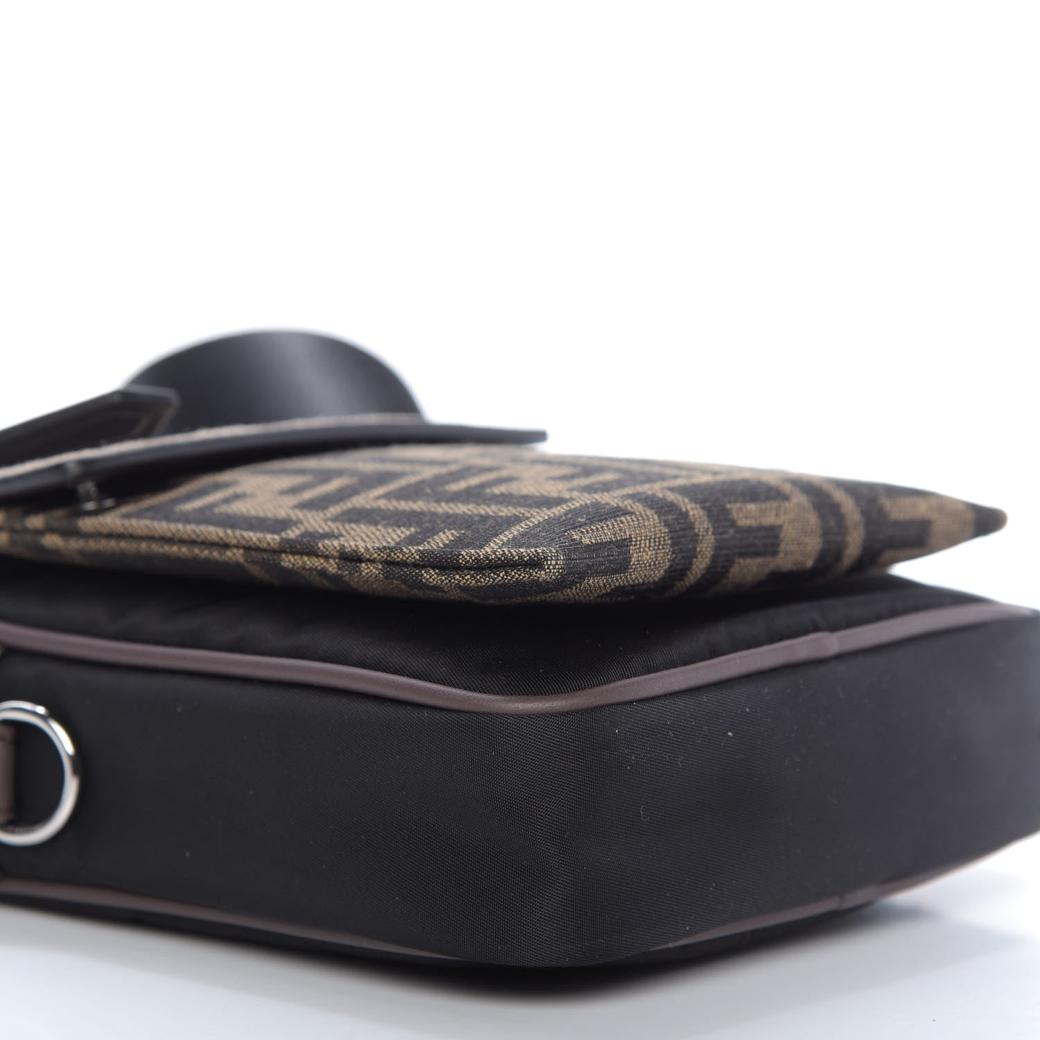 Fendi Nylon Fabric Jacquard Chamois FF 1974 Medium Crossbody Messenger Black Nuvola 7 of 9