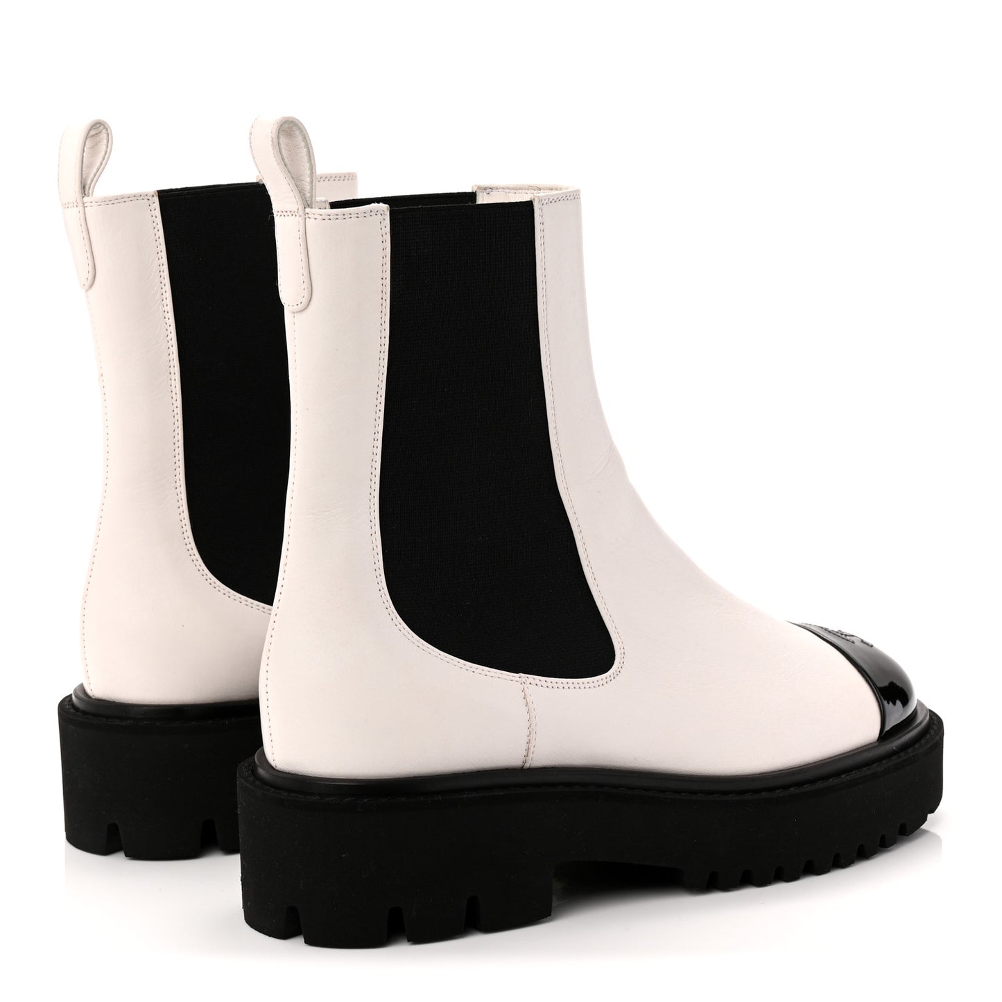 Patent Calfskin Cap Toe CC Ankle Boots 37.5 White Black